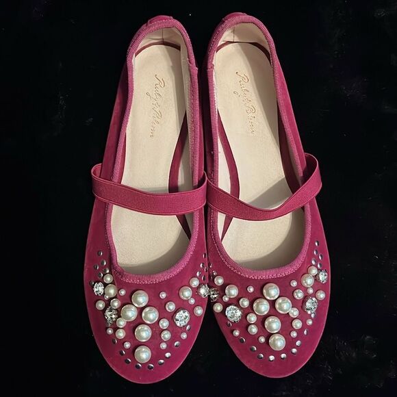Ruby and Bloom Ballet Flats with Pearl Embellishments - Picture 2 of 6